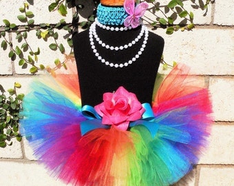 Girls Tutu - Rainbow Birthday Tutu - Imagine - Sewn 8" Infant Tutu & Butterfly Headband Set - up to 5T - Baby Toddler Tutu Skirt