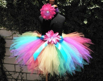 Iris, a magical rainbow pixie - Custom 12'' SEWN Pixie Tutu and Flower Headband Set, for birthdays, Easter, recitals, spring photos