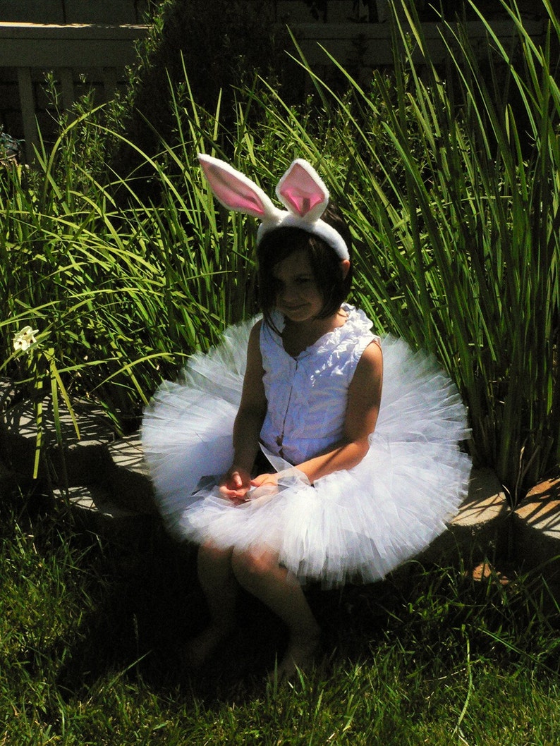 White Sewn Tutu with Bunny Ears and Tail WHITE RABBIT 3 Piece Bunny Tutu Set Custom SEWN 10 Tutu Costume sizes newborn to 5T image 4