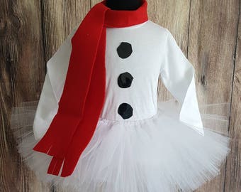 Snowman tutu set, girls snowman tutu costume, long sleeved shirt and less full tutu with red scarf for babies, toddlers, girls