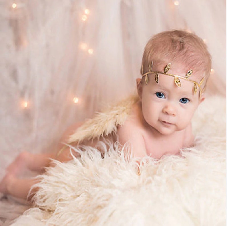 Angel Wings and Gold Leaf Headband Baby Photo Prop Set, White Feather Angel Wings for Newborn Photography, WINGS AND HEADBAND image 9