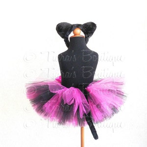 Black Pink Tutu Costume Set, Cat Tutu Halloween Costume, Ballerina Kitty, Custom Sewn Tutu, Cat Ears Headband and Cat Tail image 3