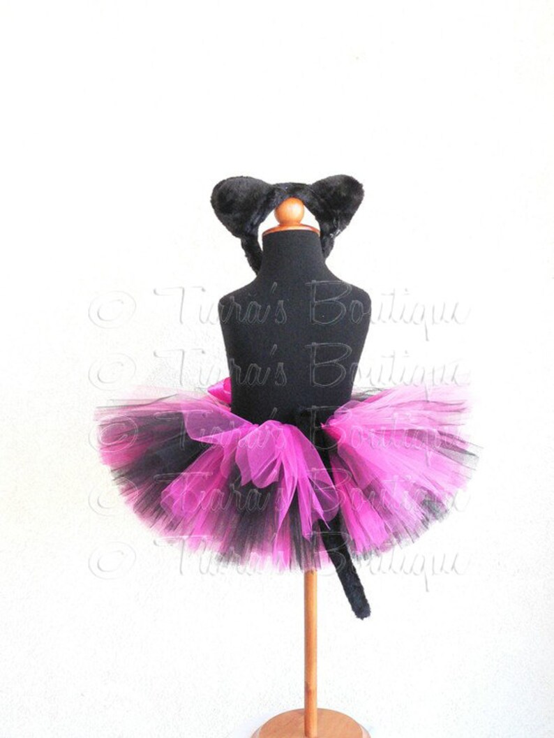 Black Pink Tutu Costume Set, Cat Tutu Halloween Costume, Ballerina Kitty, Custom Sewn Tutu, Cat Ears Headband and Cat Tail image 3
