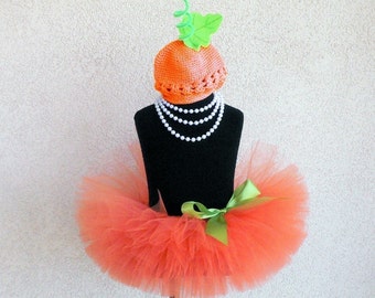 Baby Tutu Set - Pumpkin Costume - Orange Infant Tutu and Hat Set - READY TO SHIP - Sewn 6'' Infant or Toddler Tutu and Beanie Hat