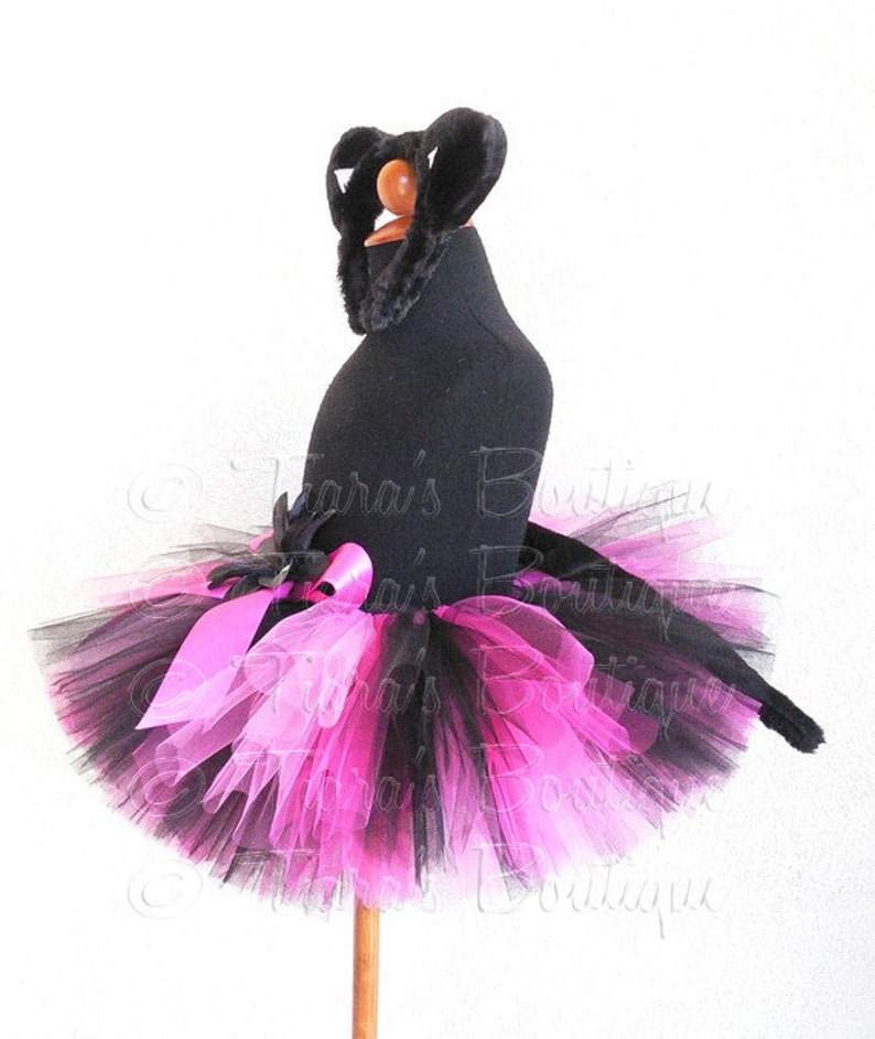 Black Pink Tutu Costume Set, Cat Tutu Halloween Costume, Ballerina Kitty, Custom Sewn Tutu, Cat Ears Headband and Cat Tail image 2