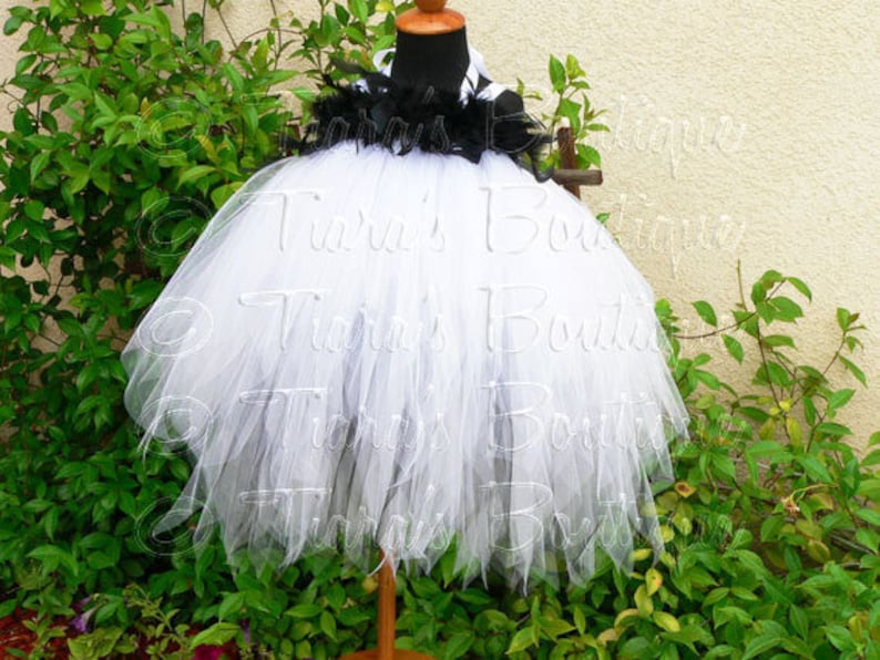 White and Black Ghost Tutu Dress sizes Nb to 24 mo Hallowee Cassie Custom Sewn Pixie Tutu Dress up to 20 long