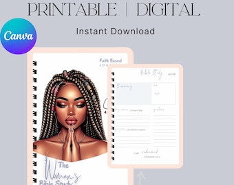 Faith Based Women Bible Study Prayer Journal Canva Printable Black Woman Instant Download PDF