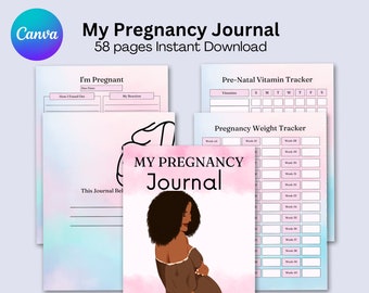 Pregnancy Journal Digital Planner Canva Template Baby Tracker Printable Black Mom Instant Download