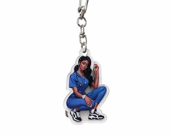 Black Nurse Acrylic Keychain, RN Medical Worker Badge Reel Charm