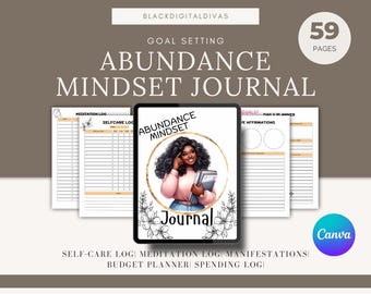 Abundance Mindset Journal Canva Template Self Care Meditation Manifestation Affirmations Instant Download