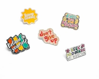 Motivational Enamel Pin Set: Positive Quotes, Backpack Accessories, Self-Love Pins