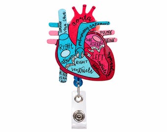 Anatomy Heart Badge Reel, Medical ID Holder, Nurse Clip, Cardiology Accessory