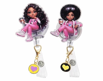Black Nurse Badge Reel Set, Pink Scrub ID Holder, CNA RN Medical Assistant Clip