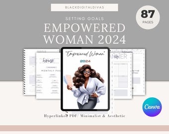 Empowered Woman 2024 Digital Planner: Hyperlinked Journal (Canva Compatible)