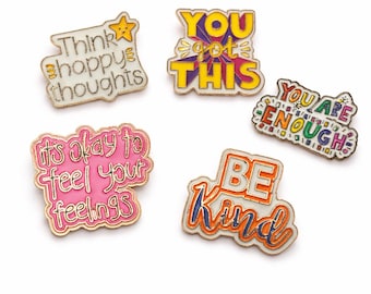 Enamel Pin Set, Mental Health Affirmation Pins, Backpack Pins, Gold Tone Finish