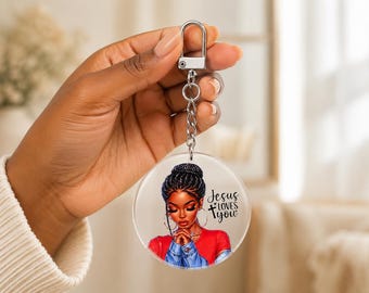 Black Woman Christian Keychain, Faith Acrylic Bag Charm, Religious Purse Charm, Prayer Gift