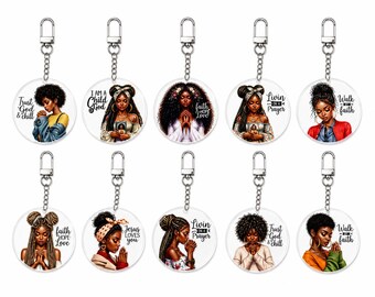 Black Woman Christian Keychain, Faith Acrylic Bag Charm, Religious Purse Charm, Prayer Gift