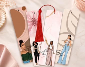 Black Woman Acrylic Bookmark Set, Floral Inspirational Tassel Book Lover Accessory