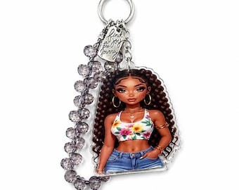 Black Girl Acrylic Keychain Charm: Beaded, Inspirational, Purse Accessory