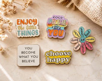 Motivational Enamel Pins Set, Positive Quote Lapel Badges, Backpack Jacket Hat Accessories