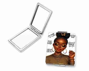 Boss Vibes Compact Mirror, Black Woman Melanin Beauty, Inspirational Purse Accessory