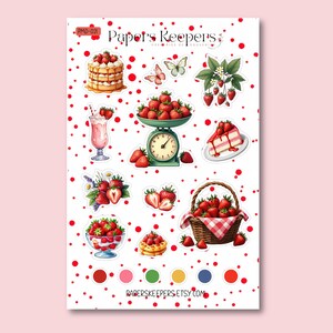 Planche d’autocollants Fraises & Gourmandises – Une touche sucrée pour vos carnets créatifs  (PMD-021)