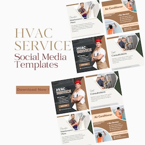 Social Media Ideas Posts Template for HVAC Service, Canva Customizable Design for Contractors & Technician, Business Marketing Advertising
