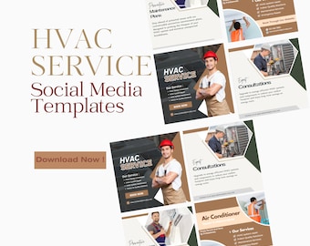 Social Media Ideas Posts Template for HVAC Service, Canva Customizable Design for Contractors & Technician, Business Marketing Advertising
