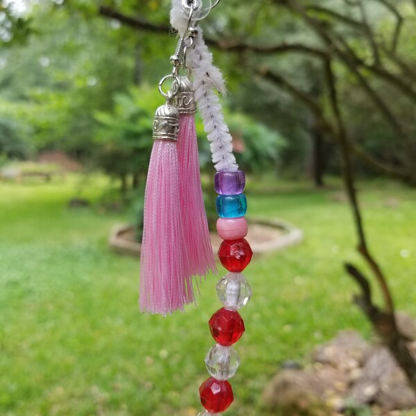 mothers day gift, pink tassel earrings, perfect for mothers day, light pink flowy tassels