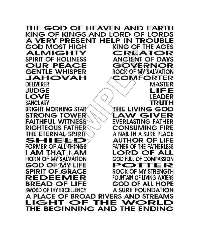 Names of God, Reverse Cross, DIY Printable Art Print PDF File image 1