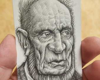 Original Pencil Drawing, OOAK, 1 of 1 Collectable Miniature 2.5"x3.5" (ACEO) Character Portrait Artwork, "Zachariah"