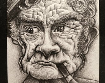 Original Pencil Drawing, OOAK, 1 of 1 Collectable Miniature 2.5"x3.5" (ACEO) Character Portrait Artwork, "Phineas"