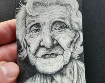 Original Pencil Drawing, OOAK Collectable Miniature 2.5"x3.5" (ACEO) Character Portrait Artwork, Ophelia Abernathy - The Free Cookie Lady