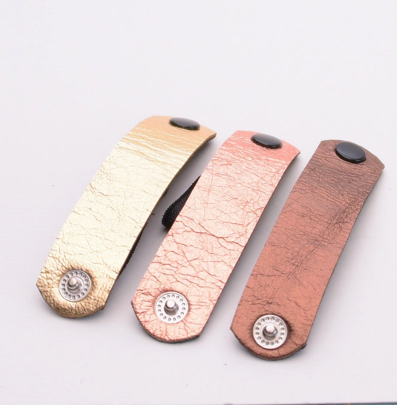 Warm 3-Pack Leather Hair Cuff Ponytail Holder in Gold Rose Gold and Bronze size 3inches