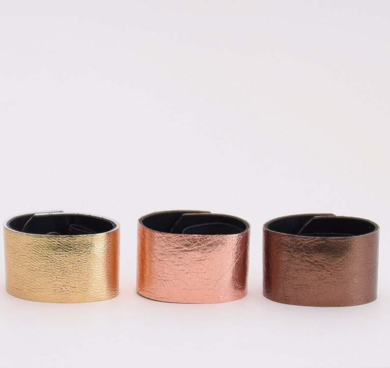 Warm 3-Pack Leather Hair Cuff Ponytail Holder in Gold Rose Gold and Bronze size 3inches