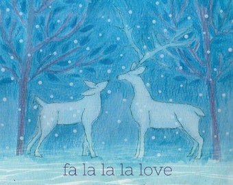 White Deer winter holiday card fa la la la love