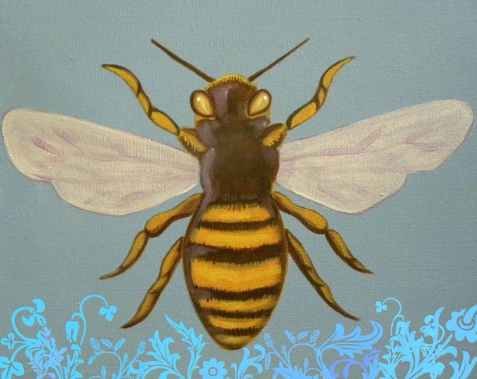 Queen Bee with botanical scrolls blank greeting card