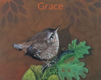 Acorns and Wren blank Thanksgiving card