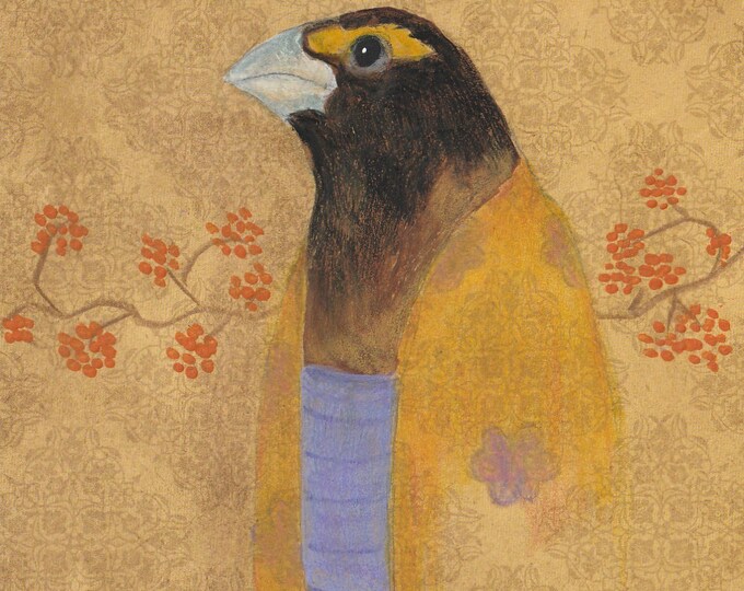 Birds in Kimonos blank card Grosbeak