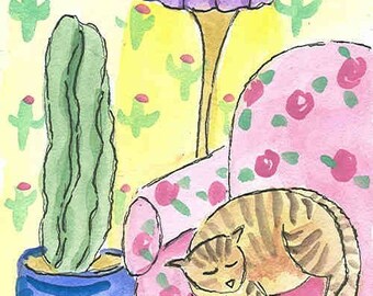 Kitty and Cactus notecard