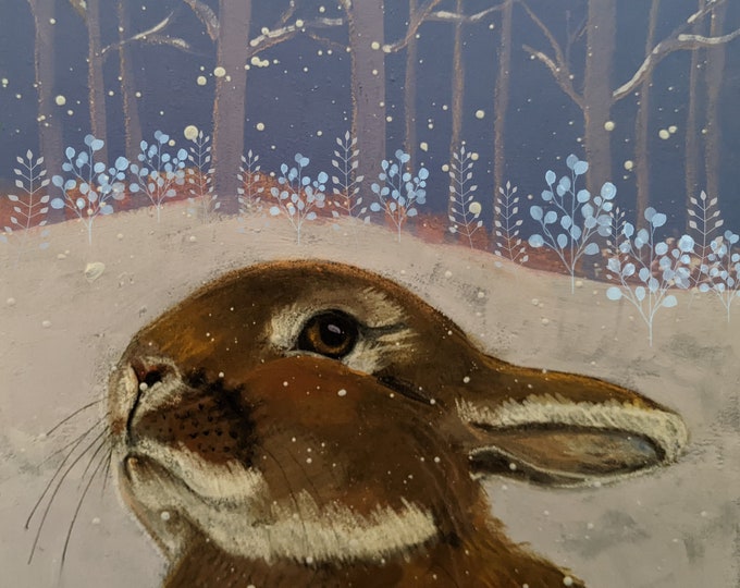 Pondering bunny in the snow holiday card
