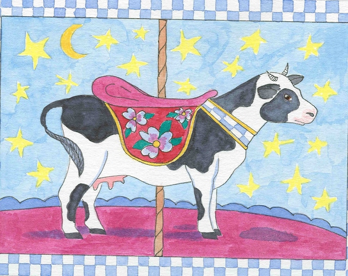 Carousel Cow greeting card blank