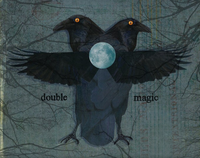 Double magic gothic card blank two ravens