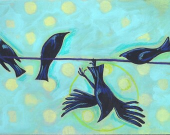 Clumsy Crow on a wire fine art print