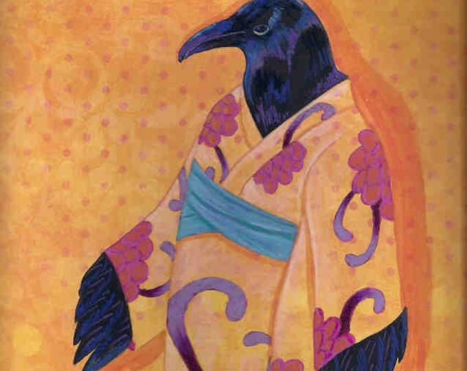 The Peony Kimono raven crow card