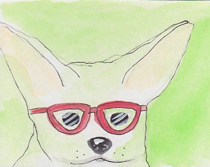 Myopic dog with glasses notecard