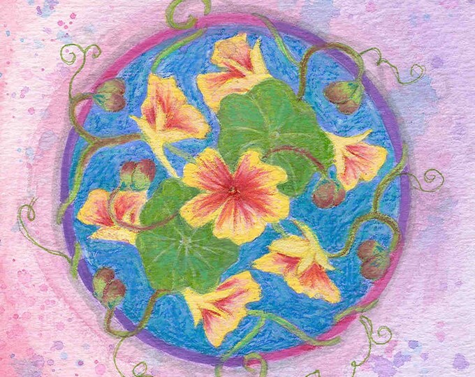 nasturtium mandala large greeting card