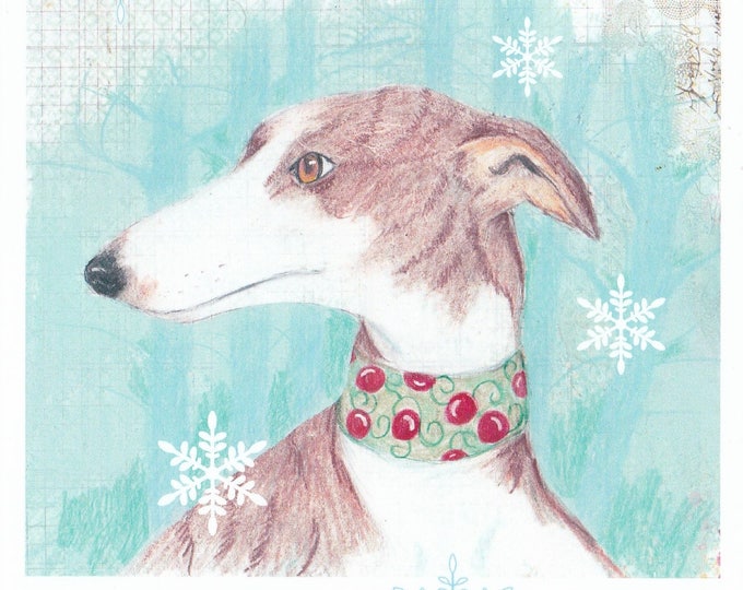 Greyhound Whippet Holiday card b;ank