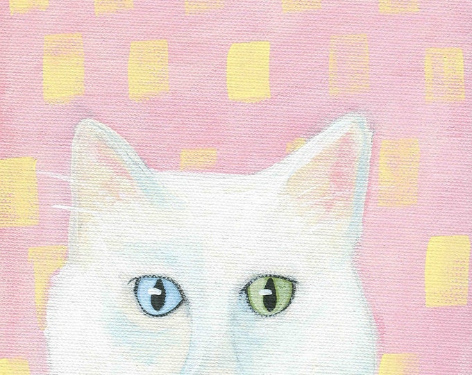 In The Pink white cat Summer Spring greeting card