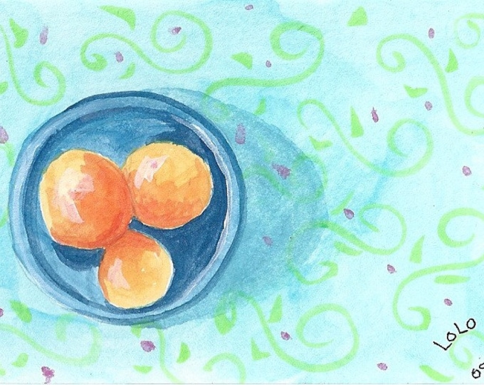 Oranges and blue bowl blank greeting card